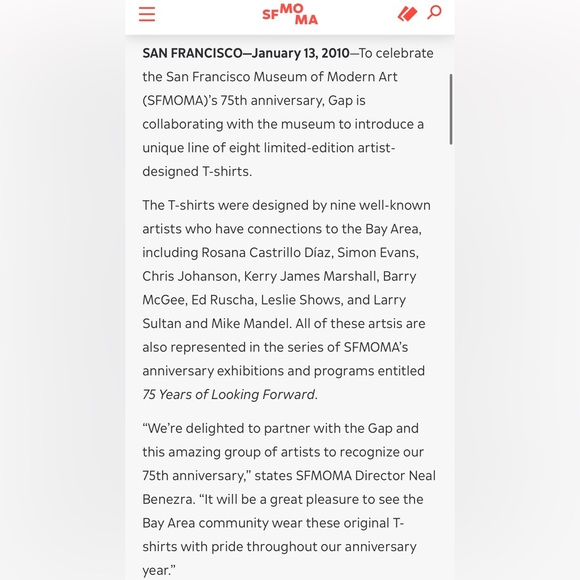 Limited Edition Gap x SFMOMA 75th Anniversary Artist Shirt 2010 XXS Larry Sultan - Picture 10 of 11